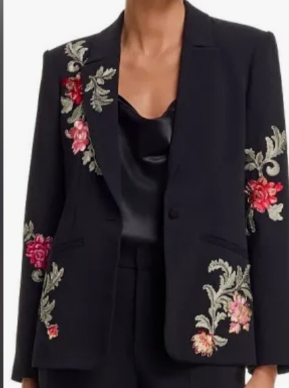 cinq a sept Black Embroidered Floral Blazer